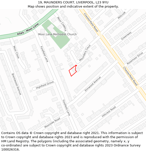 19, MAUNDERS COURT, LIVERPOOL, L23 9YU: Location map and indicative extent of plot