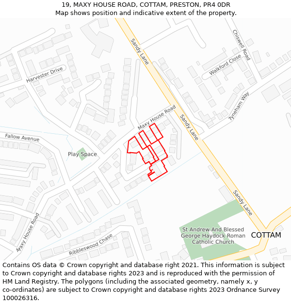 19, MAXY HOUSE ROAD, COTTAM, PRESTON, PR4 0DR: Location map and indicative extent of plot