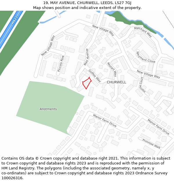 19, MAY AVENUE, CHURWELL, LEEDS, LS27 7GJ: Location map and indicative extent of plot