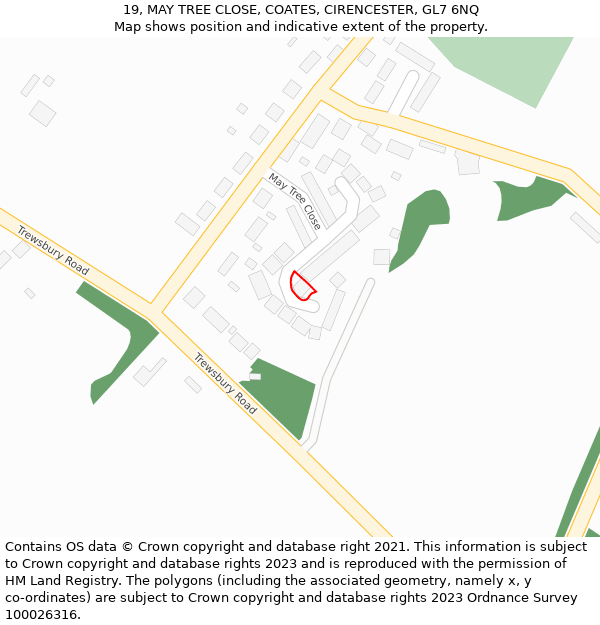 19, MAY TREE CLOSE, COATES, CIRENCESTER, GL7 6NQ: Location map and indicative extent of plot