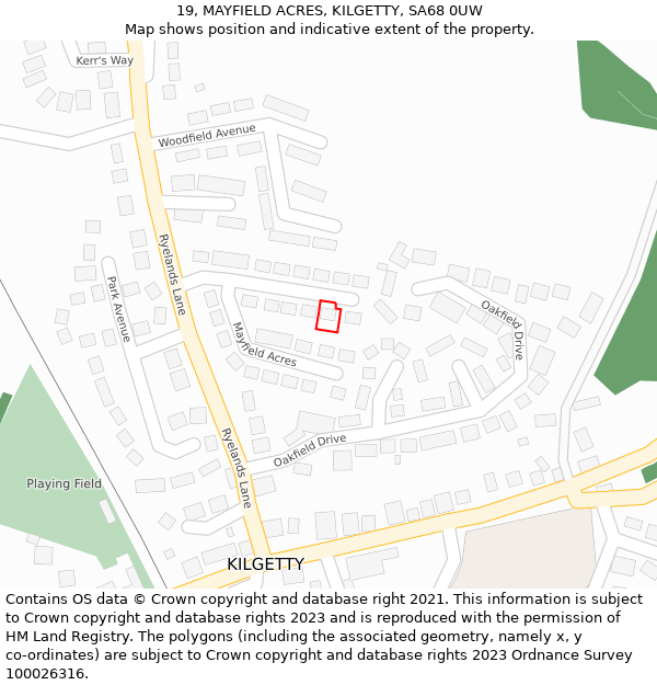 19, MAYFIELD ACRES, KILGETTY, SA68 0UW: Location map and indicative extent of plot