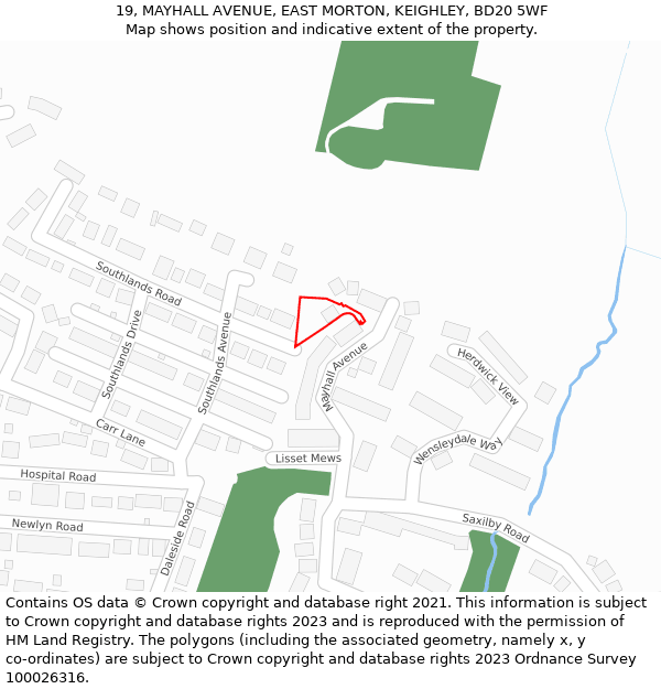 19, MAYHALL AVENUE, EAST MORTON, KEIGHLEY, BD20 5WF: Location map and indicative extent of plot