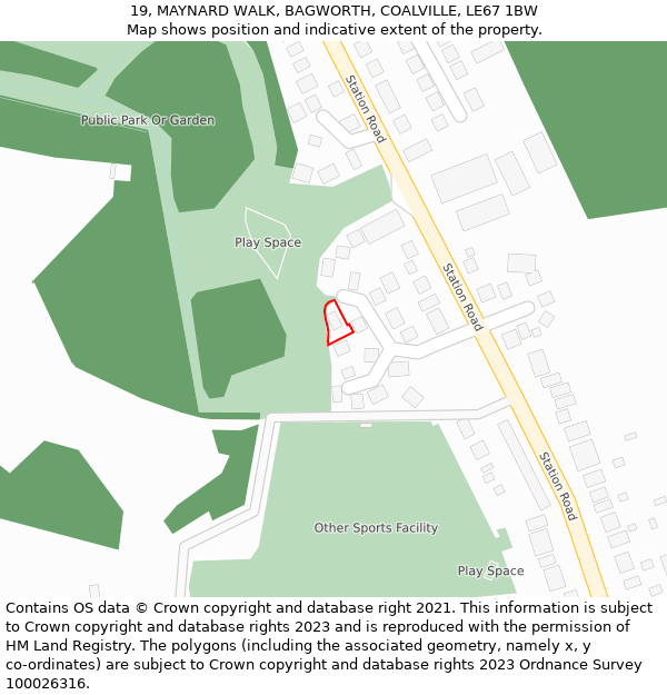 19, MAYNARD WALK, BAGWORTH, COALVILLE, LE67 1BW: Location map and indicative extent of plot