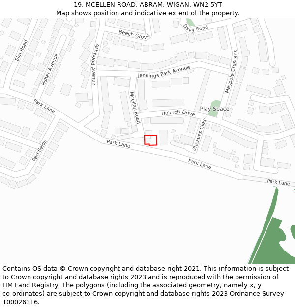 19, MCELLEN ROAD, ABRAM, WIGAN, WN2 5YT: Location map and indicative extent of plot