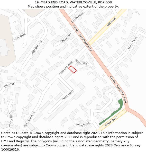 19, MEAD END ROAD, WATERLOOVILLE, PO7 6QB: Location map and indicative extent of plot