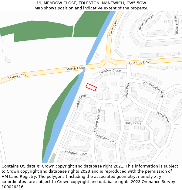 19, MEADOW CLOSE, EDLESTON, NANTWICH, CW5 5GW: Location map and indicative extent of plot