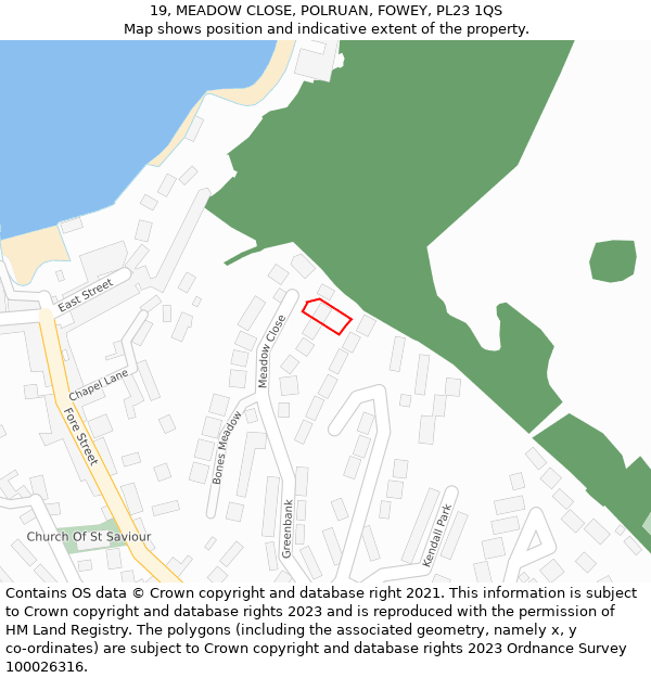 19, MEADOW CLOSE, POLRUAN, FOWEY, PL23 1QS: Location map and indicative extent of plot