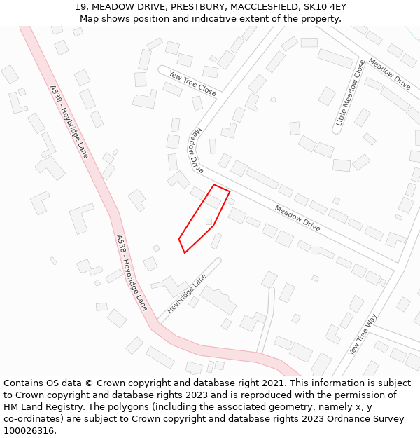 19, MEADOW DRIVE, PRESTBURY, MACCLESFIELD, SK10 4EY: Location map and indicative extent of plot