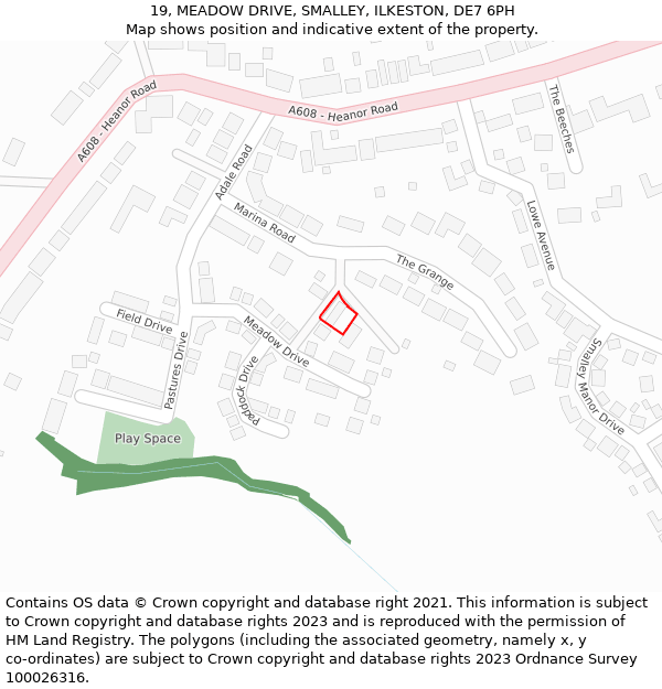 19, MEADOW DRIVE, SMALLEY, ILKESTON, DE7 6PH: Location map and indicative extent of plot