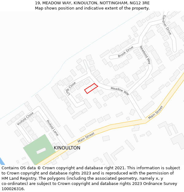 19, MEADOW WAY, KINOULTON, NOTTINGHAM, NG12 3RE: Location map and indicative extent of plot