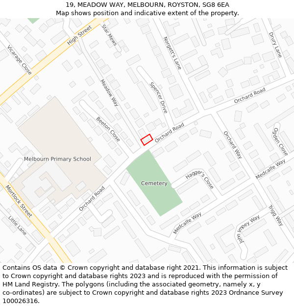 19, MEADOW WAY, MELBOURN, ROYSTON, SG8 6EA: Location map and indicative extent of plot