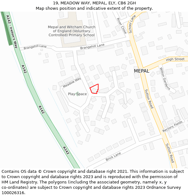 19, MEADOW WAY, MEPAL, ELY, CB6 2GH: Location map and indicative extent of plot