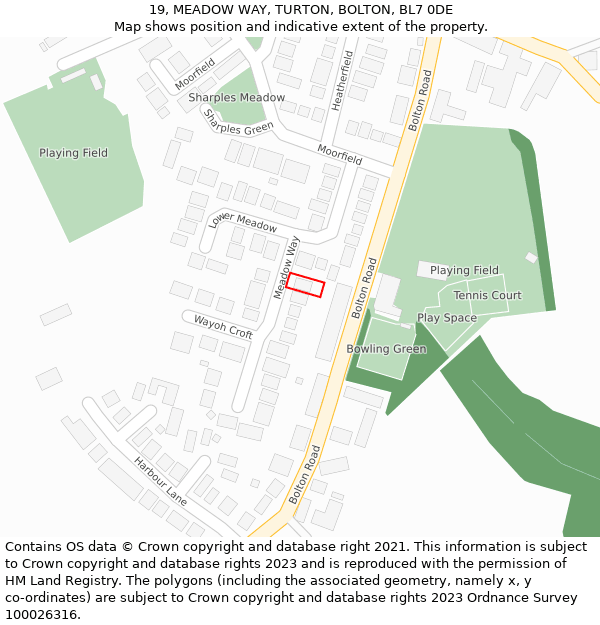19, MEADOW WAY, TURTON, BOLTON, BL7 0DE: Location map and indicative extent of plot