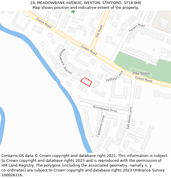 19, MEADOWBANK AVENUE, WESTON, STAFFORD, ST18 0HE: Location map and indicative extent of plot