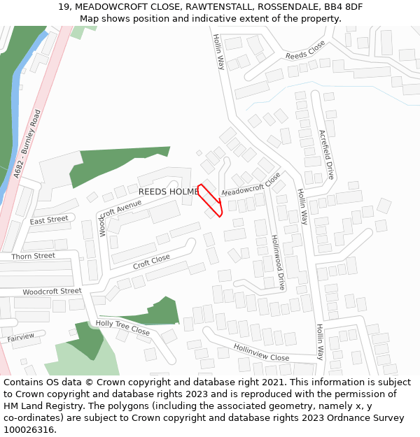 19, MEADOWCROFT CLOSE, RAWTENSTALL, ROSSENDALE, BB4 8DF: Location map and indicative extent of plot