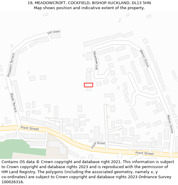 19, MEADOWCROFT, COCKFIELD, BISHOP AUCKLAND, DL13 5HN: Location map and indicative extent of plot