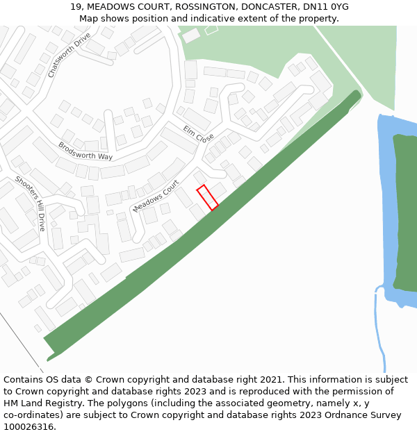 19, MEADOWS COURT, ROSSINGTON, DONCASTER, DN11 0YG: Location map and indicative extent of plot