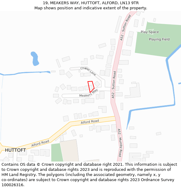 19, MEAKERS WAY, HUTTOFT, ALFORD, LN13 9TR: Location map and indicative extent of plot