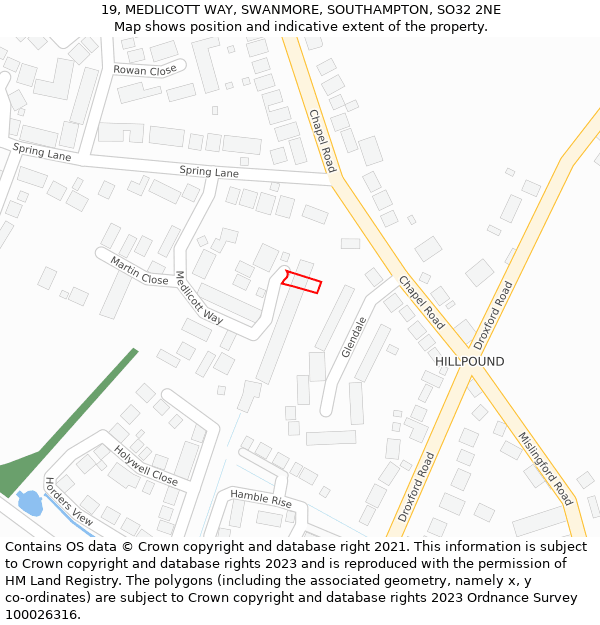 19, MEDLICOTT WAY, SWANMORE, SOUTHAMPTON, SO32 2NE: Location map and indicative extent of plot