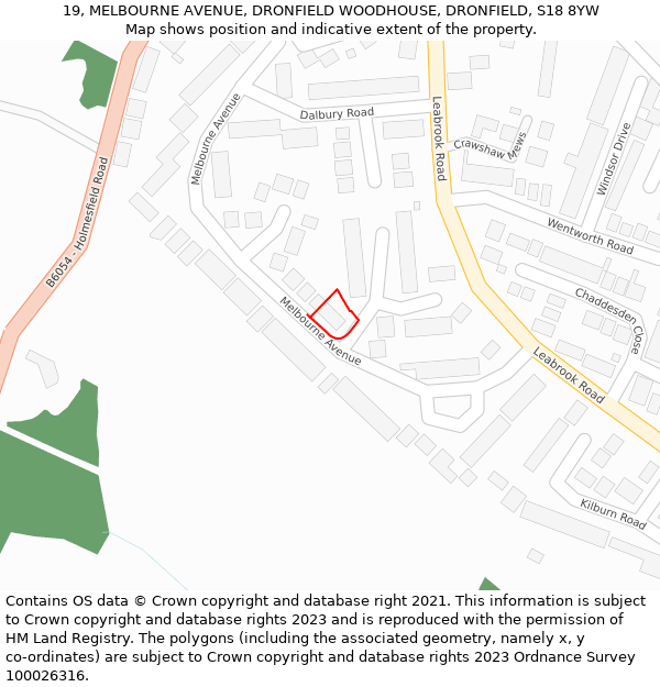 19, MELBOURNE AVENUE, DRONFIELD WOODHOUSE, DRONFIELD, S18 8YW: Location map and indicative extent of plot
