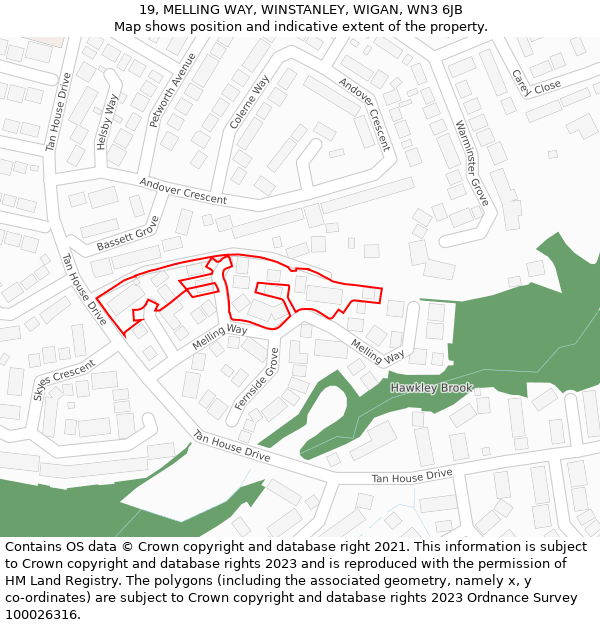 19, MELLING WAY, WINSTANLEY, WIGAN, WN3 6JB: Location map and indicative extent of plot