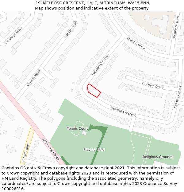 19, MELROSE CRESCENT, HALE, ALTRINCHAM, WA15 8NN: Location map and indicative extent of plot