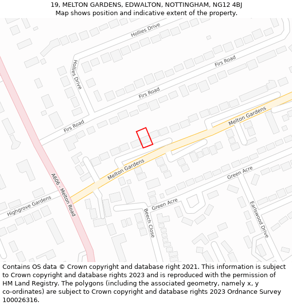 19, MELTON GARDENS, EDWALTON, NOTTINGHAM, NG12 4BJ: Location map and indicative extent of plot