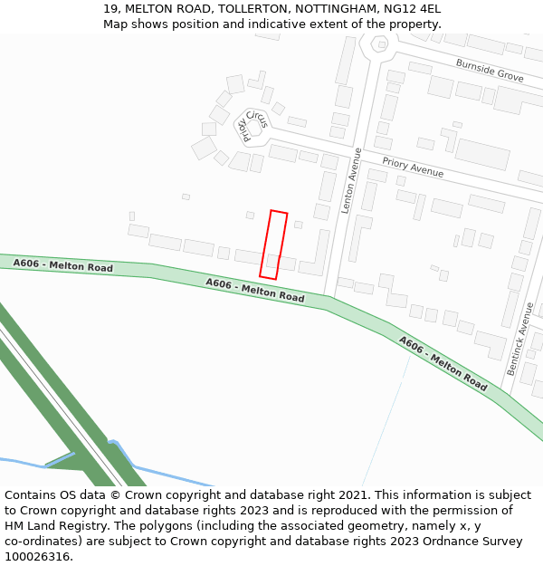 19, MELTON ROAD, TOLLERTON, NOTTINGHAM, NG12 4EL: Location map and indicative extent of plot