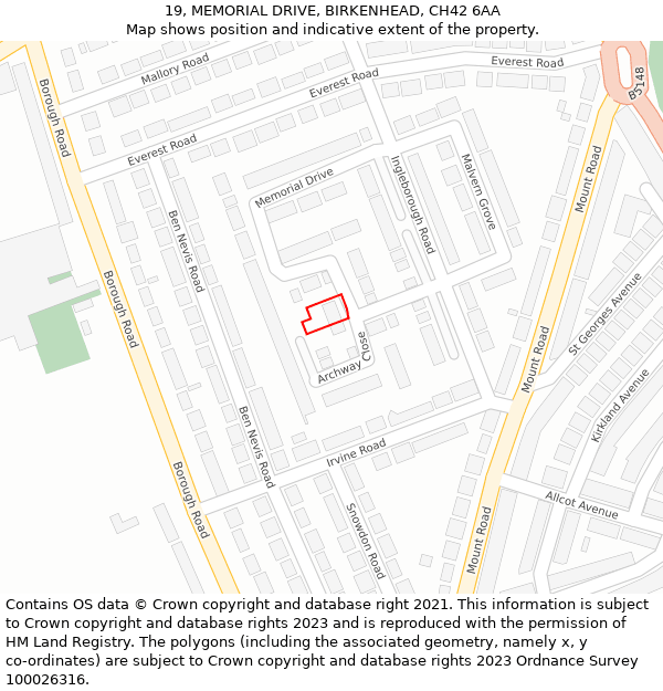 19, MEMORIAL DRIVE, BIRKENHEAD, CH42 6AA: Location map and indicative extent of plot