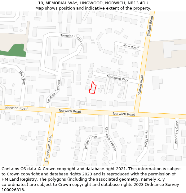 19, MEMORIAL WAY, LINGWOOD, NORWICH, NR13 4DU: Location map and indicative extent of plot