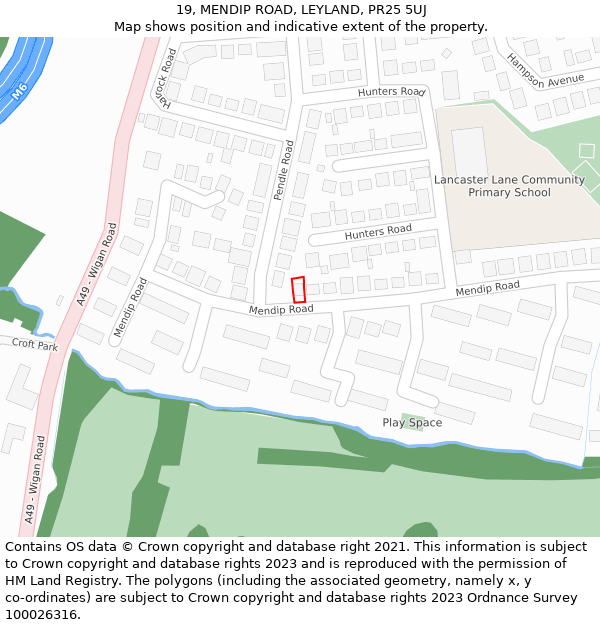 19, MENDIP ROAD, LEYLAND, PR25 5UJ: Location map and indicative extent of plot