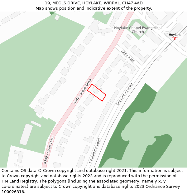 19, MEOLS DRIVE, HOYLAKE, WIRRAL, CH47 4AD: Location map and indicative extent of plot