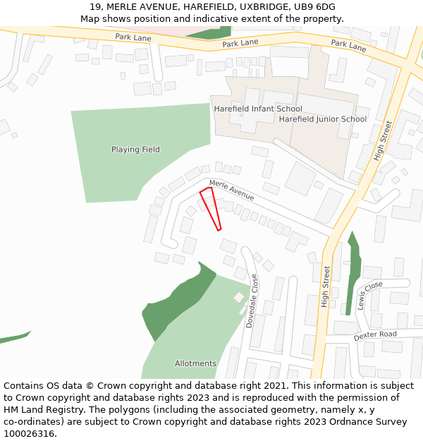 19, MERLE AVENUE, HAREFIELD, UXBRIDGE, UB9 6DG: Location map and indicative extent of plot