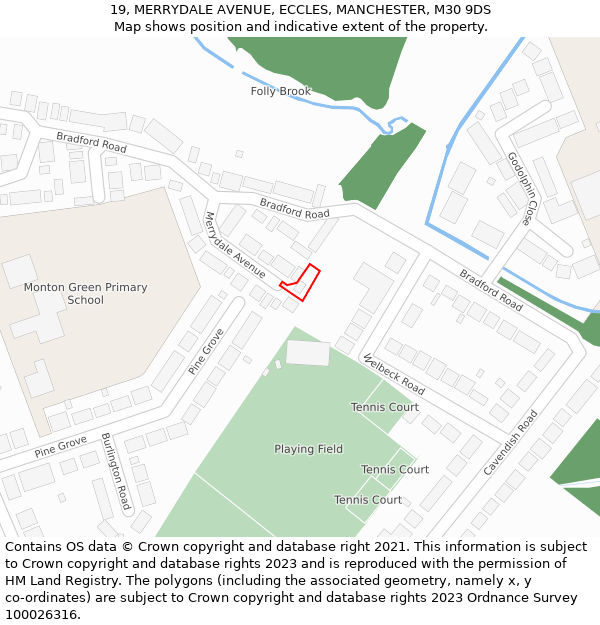 19, MERRYDALE AVENUE, ECCLES, MANCHESTER, M30 9DS: Location map and indicative extent of plot