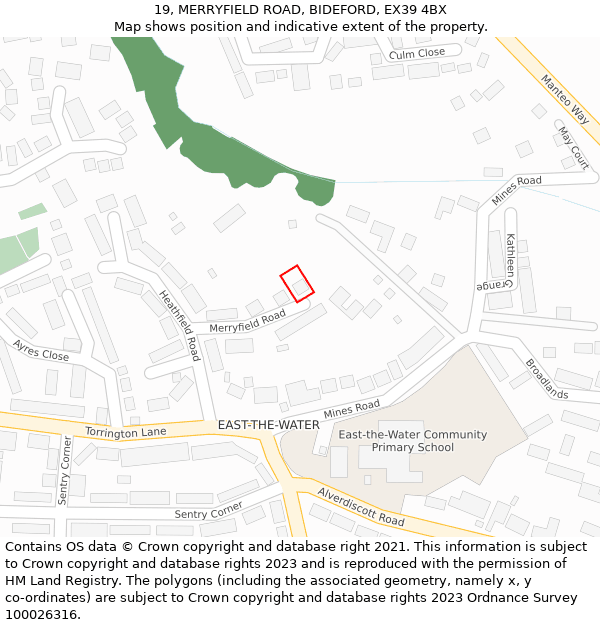 19, MERRYFIELD ROAD, BIDEFORD, EX39 4BX: Location map and indicative extent of plot