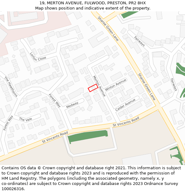 19, MERTON AVENUE, FULWOOD, PRESTON, PR2 8HX: Location map and indicative extent of plot