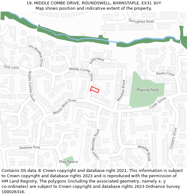 19, MIDDLE COMBE DRIVE, ROUNDSWELL, BARNSTAPLE, EX31 3UY: Location map and indicative extent of plot