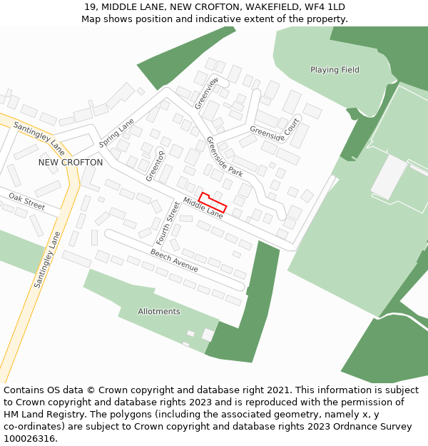 19, MIDDLE LANE, NEW CROFTON, WAKEFIELD, WF4 1LD: Location map and indicative extent of plot