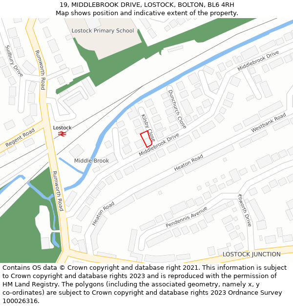 19, MIDDLEBROOK DRIVE, LOSTOCK, BOLTON, BL6 4RH: Location map and indicative extent of plot