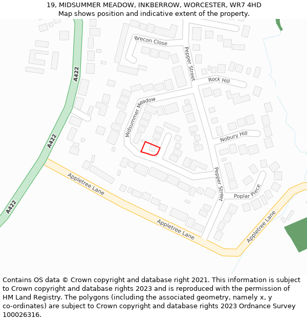 19, MIDSUMMER MEADOW, INKBERROW, WORCESTER, WR7 4HD: Location map and indicative extent of plot