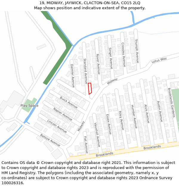 19, MIDWAY, JAYWICK, CLACTON-ON-SEA, CO15 2LQ: Location map and indicative extent of plot