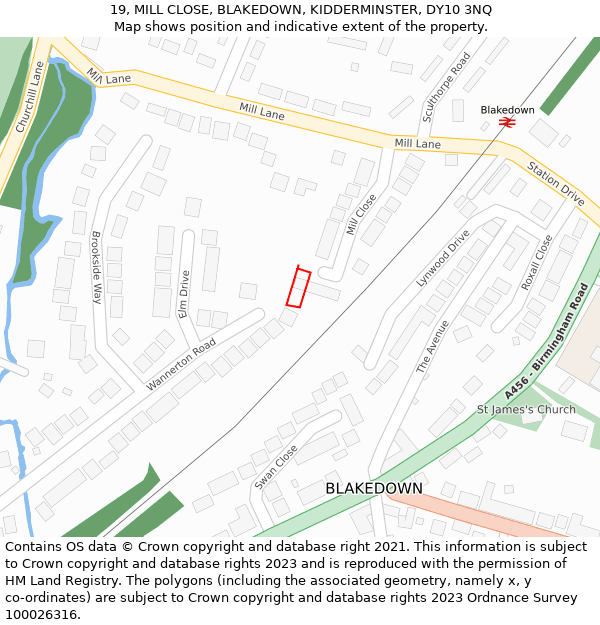 19, MILL CLOSE, BLAKEDOWN, KIDDERMINSTER, DY10 3NQ: Location map and indicative extent of plot