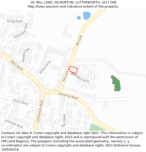 19, MILL LANE, GILMORTON, LUTTERWORTH, LE17 5PB: Location map and indicative extent of plot