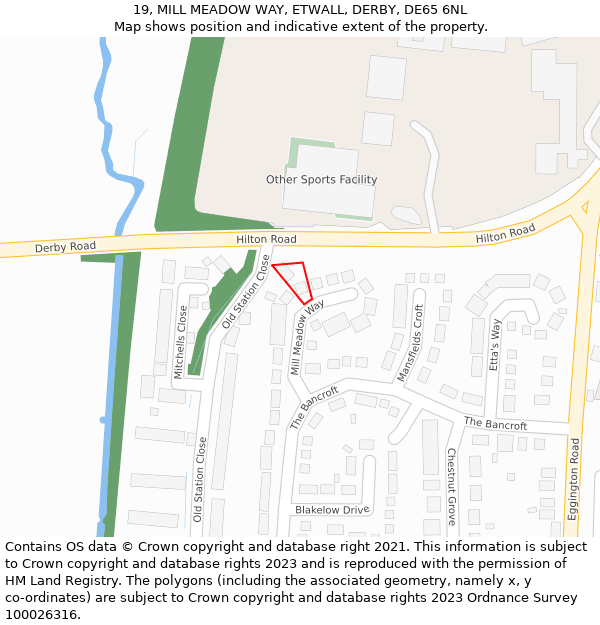 19, MILL MEADOW WAY, ETWALL, DERBY, DE65 6NL: Location map and indicative extent of plot