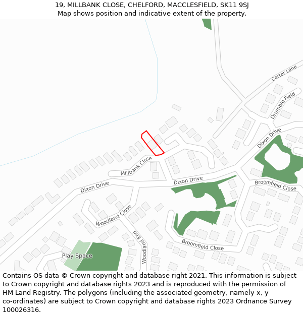 19, MILLBANK CLOSE, CHELFORD, MACCLESFIELD, SK11 9SJ: Location map and indicative extent of plot