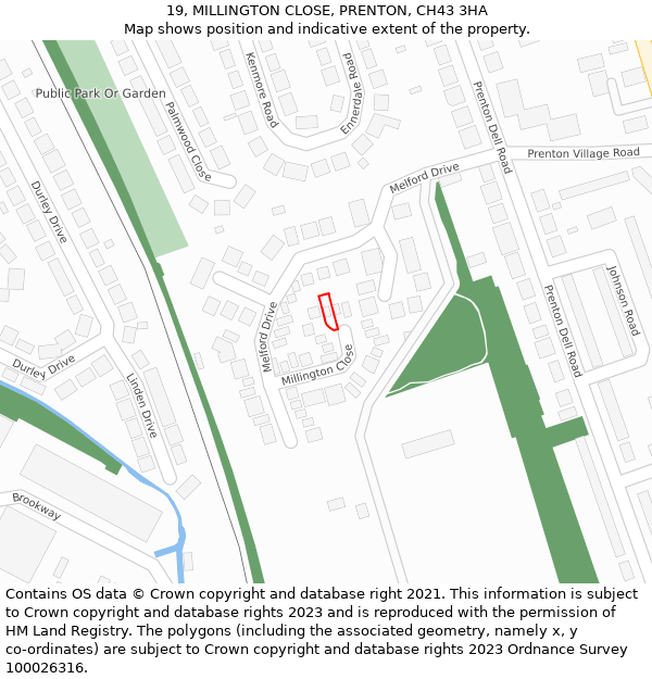 19, MILLINGTON CLOSE, PRENTON, CH43 3HA: Location map and indicative extent of plot