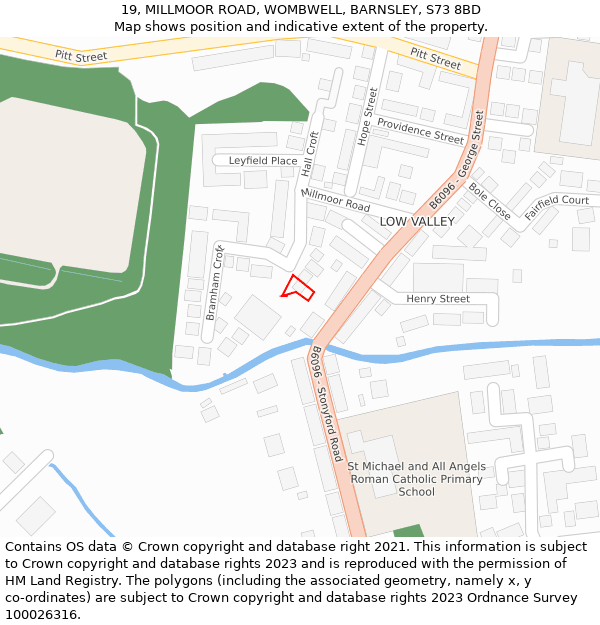 19, MILLMOOR ROAD, WOMBWELL, BARNSLEY, S73 8BD: Location map and indicative extent of plot