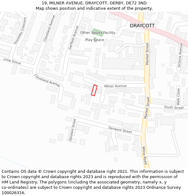 19, MILNER AVENUE, DRAYCOTT, DERBY, DE72 3ND: Location map and indicative extent of plot