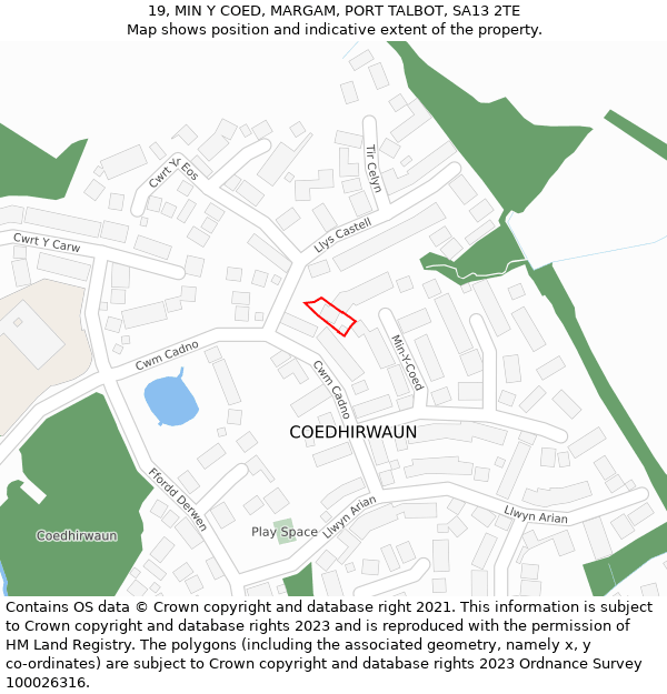 19, MIN Y COED, MARGAM, PORT TALBOT, SA13 2TE: Location map and indicative extent of plot