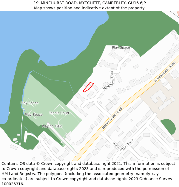 19, MINEHURST ROAD, MYTCHETT, CAMBERLEY, GU16 6JP: Location map and indicative extent of plot